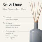 LAFCO New York Signature Reed Diffuser, Sea & Dune - 15 oz - Up to 9 Months Fragrance Life - Reusable, Hand Blown Glass Vessel - Natural Wood Reeds - Made in The USA
