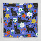 VUMIVI Black Cat Floral Tapestry Red White Hand-Painted Flowers Cute Animals Kids' Doodles Tapestry Wall Hanging for Living Room Bedroom Dorm Classroom Aesthetic Decor W60xL60in