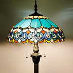 Tiffany Floor Lamp Stained Glass Lamp Standing Reading Light 16x16x70 Inch for Living Room (Blue Jewelry Baroque Style)
