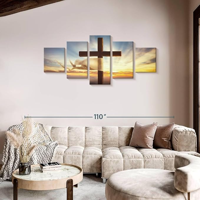 Elephant Stock Holy Cross Wall Art Multi Piece Canvas - 5 Panel Christian Pictures Decor - Digital Design Canvas Print - Christian Wall Decor - 80" X 36"