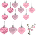 Valentines Day Heart Ornaments, 24Pcs Hanging Heart Ornaments, Glitter Pink Heart-Shaped Baubles for Outdoor Wedding Anniversary Mother's Day Romantic Galentines Valentines Day Party Decoration