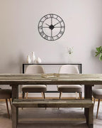 24 Inch Wall Clock, Large Roman Numerals Wall Clocks Battery Operated, Slient Vintage Skeleton Black Metal Indoor Outdoor Clocks for Living Room, Bedroom, Kitchen, Dining Room, Patio Decor