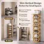 DDRIC 9-Tier No-Assembly Bamboo Rack, 2026 Upgraded Foldable Corner Shoe Rack, Space-Saving Organizer for Shoes, No-Tool Narrow Shelf for Entryway Closet Dorm (Nuture,9-Tier)