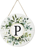 Smile Monogram Letter P Wreaths Wooden Welcome Sign, Family Last Name Initial Front Door Wall Decoration, Floral Spring Summer Porch Rustic Home Kitchen Decor
