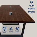 Sturdy Conference Table with Cable Management Grommets Modern Rectangle Office Meeting Table with Wood Tabletop and Metal Frame & Legs- Easy Assembly Boardroom Table (Dark Brown, 8 Foot)
