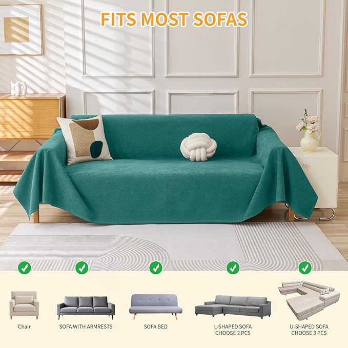 Deep Dream Cat-Scratch Resistant Couch Cover, Waterproof Sofa Cover for 3 Cushion Couch Washable, Pet Friendly Couch Protectors Anti Slip Thickened Love Seat Slipcovers for Dogs Pets,71" x 134",Green