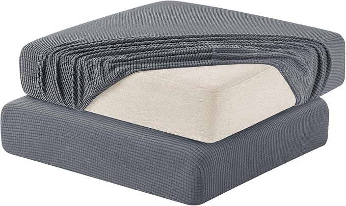 Hokway Stretch Couch Cushion Slipcovers Reversible Cushion Replacement Slipcovers Sofa Cushion Covers(Light Grey, 2)