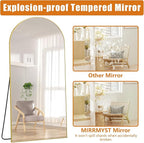 Arched Full Length Mirror, 76"x34" Oversized Floor Mirror Free Standing, Gold Mirror Full Length with Tempered Glass, Full Body Mirror for Bedroom Living Room Gym