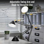 Led Desk Lamp for Home Office - Swing Arm Desk Lamp with Clamp - Architect Adjustable Gooseneck Table Lamp with 5 Color Modes & 10 Brightness for Reading Working Drafting (Black)