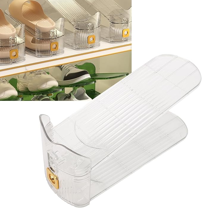 Tissting Shoe Organizer 20x10x6.5cm Clear Plastic Adjustable Double Layer Rack - Space Saving Stackable Holder for High Low Heels Sneakers Sandals Closet Cabinet Men Women