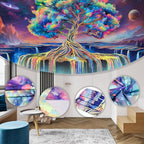 Obsecolors Blacklight Tree of Life Tapestry UV Reactive Waterfall Tapestry Galaxy Space Aesthetic Tree Wall Tapestries Colorful Starry Sky Tapestries Wall Hanging for Bedroom