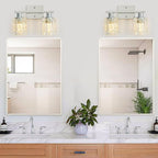 2 Light Silver Chrome Bathroom Vanity Light Over Mirror, Modern Vanity Lighting with Crystal Glass Shade, Wall Mount Bathroom Light Fixtures, E26 Base