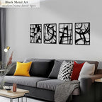 TENTENRI Black Metal Abstract Wall Art 4 Pack Minimalist Décor Line Art Wall Décor for Living Room Bedroom Office Decor