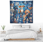 VUMIVI Cartoon Dog Tapestry Cute Puppy Pet Lovers Animal Theme Colorful Illustration Tapestry Wall Hanging for Living Room Bedroom Dorm Classroom Aesthetic Decor W60xL60in