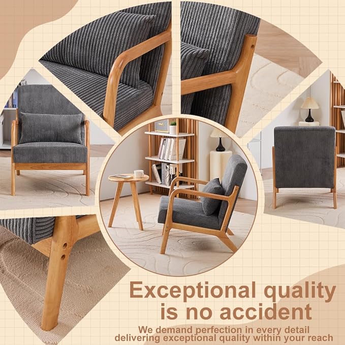 KEIKI Mid-Century Modern Upholstered Accent Chair with End Table, Lounge Chair Combo