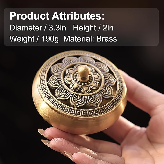 Brass Incense Burner Bowl, Lotus Shape, with Stick Holder & Incense net &Fire Cotton Incense Holder Cone Coil Incense Burner Ash Catcher with Lid for Indoor Office Décor, Handicraft Gifts,Censer