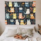 VUMIVI Cartoon Abstract Cat Tapestry Fun Cute Animals Plants Bohemian Modern Art Color Illustration Tapestry Wall Hanging for Living Room Bedroom Dorm Classroom Aesthetic Decor W80xL60in