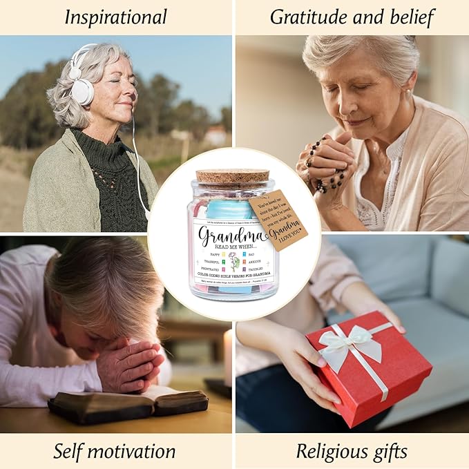 NewEleven Grandma Gifts - Christian Gift, Grandma Birthday Gifts From Granddaughter, Grandson, Kids - Daily Encouragement, Inspirational Present - Bible Verse Jar