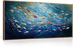 CHDITB Ocean Fish Framed Canvas Wall Art, 20"X40" Large Under The Sea Fishes Oil Painting, Modern Navy Blue Marine Fish Wall Decor, Colorful Fishes Artwork for Living Room Bedroom Office Home Decor