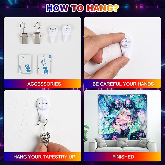 HOUHUANG Anime Fluorescent Tapestry - 59x59 Inches Large Wall Hanging for Room Decoration, Glow-in-the-Dark Trippy Boho Style with Blacklight Effects, Perfect for Bedroom and Custom Tapestry Lovers (fashion girl)
