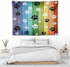 VUMIVI Dog Paw Tapestry Vintage Rustic Colorful Barn Boards Black White Animal Footprints Tapestry Wall Hanging for Living Room Bedroom Dorm Classroom Aesthetic Decor W80xL60in