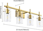 SOLFART Gold Bathroom Light Fixtures Vanity Lights for Mirror 5 Lights Bathroom Vanity Light Wall Sconce