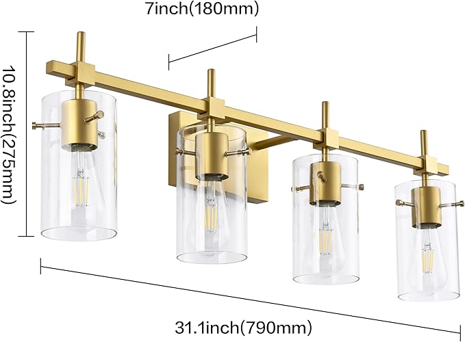 SOLFART Gold Bathroom Light Fixtures Vanity Lights for Mirror 5 Lights Bathroom Vanity Light Wall Sconce