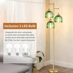 Gold Floor Lamp for Living Room Bedroom,Modern Tree Floor Lamps with Green Glass Shades,68IN Tall Standing Lamp with Bulbs,3 Lights Mid Century Vintage Floor Lamp for Corner Office Reading
