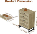 Mericonia 4 Drawer Rattan Dresser for Bedroom, Wood Tall Dresser for Closet with Metal Handles, Boho Nightstand Sets, Dressers & Chests of Drawers for Bedroom, Hallway and Entryway, Oak