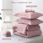 JOLLYVOGUE Twin Comforter Set, Ultra-Soft Bed in a Bag Twin Size 5 Pieces, Oeko-TEX Certified Bedding Set with Down Alternative Comforter, Sheets, Pillowcases & Shams, Camio Pink
