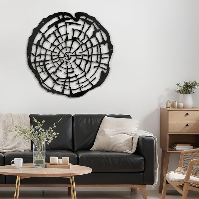 SIGNLEADER Metal Wall Art Decor Wood Rings of Tree Minimalist Modern Abstract Wall Sculpture Hangings Home Decoration for Living Room, Bedroom, Bathroom, Kitchen, Outdoor - 24" Black
