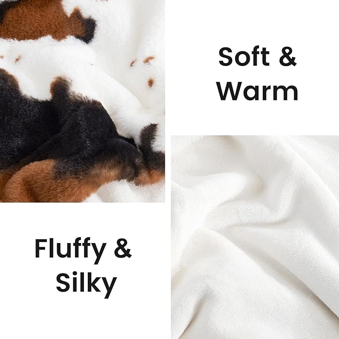 Cozy Bliss Cow Print Faux Fur Throw Blanket, Animal Printed Blankets Super Soft Warm Thick Fluffy Throws Home Decor for Couch Bed Sofa Women (Black&Brown Cow, 50x60 Inches)