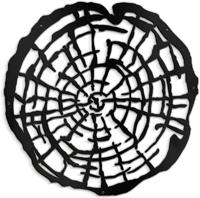 SIGNLEADER Metal Wall Art Decor Wood Rings of Tree Minimalist Modern Abstract Wall Sculpture Hangings Home Decoration for Living Room, Bedroom, Bathroom, Kitchen, Outdoor - 24" Black