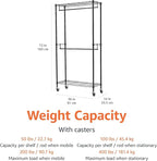 Amazon Basics Adjustable, Double Hanging Rod Garment Rolling Closet Organizer Rack with Wheels, Heavy Duty, Black, 36'' x 14'' x 72'', WI-GAR1436B