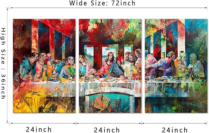 Novatique 3 Piece The Last Supper Picture Wall Art Graffiti Canvas Wall Art Modern Religious Graffiti Picture Decor Jesus Poster Home Decor for Living Room Office, 24 ”x 36 ”x 3Pcs