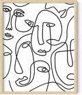 Abstract Face Pattern Wall Art Collage of Modern Faces Continuous Line Drawing 16x20 Inch Oak Wood Beige Framed Artistic Aesthetic Print for Living Room