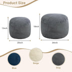 Round Stuffed Pouf Ottoman,Corduroy Foot Rest with Rebound Foam Filled, Furry and Fluffy Foot Stool Ottoman, Floor Poufs for Living Room (Gray, 20" D x 20" W x 15" H)
