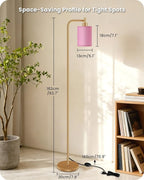 Dimmable Floor Lamp for Living Room with Remote and Foot Switch, Modern Standing, Corner Lamp,10W Bulb 3 Color Temperatures, for Bedroom, Office, Corner, ETL Listed, Gold and Pink DP19LD05