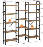Furologee Triple 5 Tier Bookshelf, Bookcase with 14 Open Display Shelves, Wide Etagere Book Shelf, Industrial Shelving Units for Home Office, Living Room, Bedroom, Rustic Brown