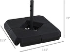 Outsunny 4-Piece Outdoor Patio Offset Umbrella Base Stand Weight Holder w/Cross Base for Powerful Support, 158lbs Sand or 132lbs Water Filled, Black