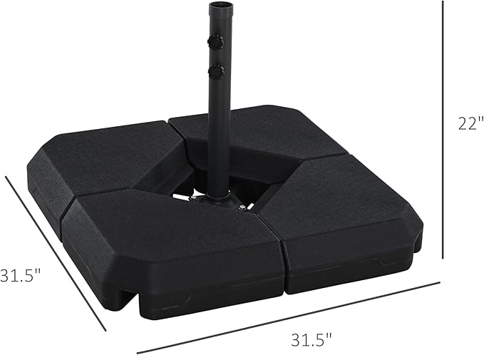 Outsunny 4-Piece Outdoor Patio Offset Umbrella Base Stand Weight Holder w/Cross Base for Powerful Support, 158lbs Sand or 132lbs Water Filled, Black