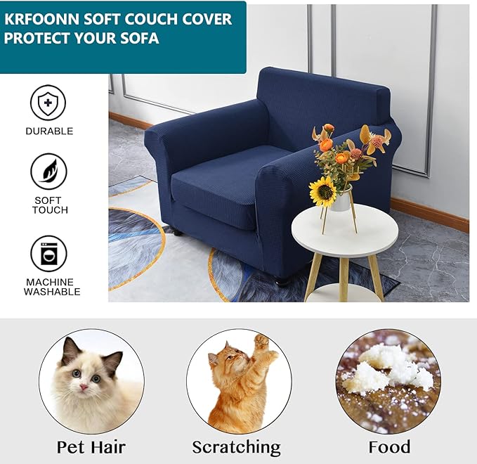 KRFOONN 2 Piece Chair Covers Printed Sofa Covers Couch Covers Washable Armchair Sofa Couch Slipcover Furniture Protector with Elastic Bottom for Living Room (Armchair, 10), Small
