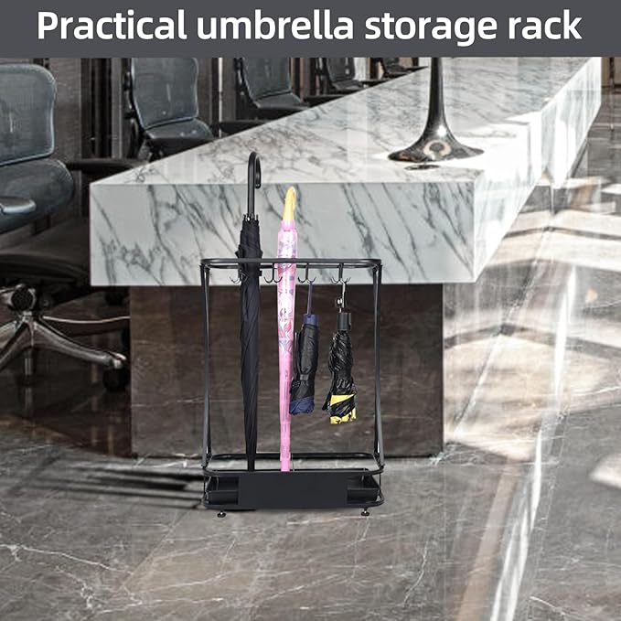 Umbrella Stand Rack with 15 slots Umbrella Holder for Entryway Umbrella Holder with Removable Drip Tray, Medium Black