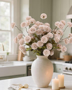 DuHouse 6pcs Artificial Flowers Faux Silk Pompon Mum,Silk Small Mini Chrysanthemum Ball with Stems for Wedding DIY Champagne Arrangements Bouquets Centerpieces Home Decorations(Beige)