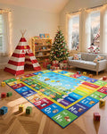 Unirea 5x7 Kids Rug for Playroom Bedroom Classroom, Washable Educational Play Mat with ABC Alphabet, Numbers, Animals for Living Room, Nursery, Colorful Learning Carpet for Toddlers, Rainbow