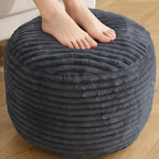 Round Pouf Ottoman,Corduroy Poufs with Memory Foam Filling for Foot Rest,Soft Footstool for Living Room,20"x 17",Dark Grey