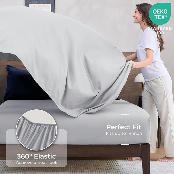 HEVUMYI Twin Comforter Set - 5-Piece All Season Bed in a Bag Twin, Ultra Soft Bedding Set with Comforter, Flat Sheet, Fitted Sheet, Pillowcases, Pillow Shams, Navy Blue & Light Grey