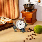 Mini Tabletop Clock, Decorative Vintage Floral Metal Table Clock with Battery Operated for Bedside, Table, Living Room, Home and Office