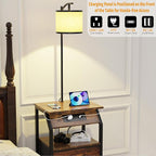 End Table with Floor Lamp, Nightstand with Charging Station, Floor Lamp Table with 3-Color Temperature Bulb, Bedside Table Night Stand with 2 Drawers for Bedroom, Living Room, Brown