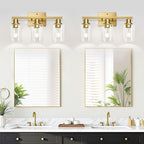 3-Light Bathroom Light Fixtures, Vanity Light with Clear Glass Shades, Brushed Gold Bathroom Light Fixtures Over Mirror, Modern Bathroom Wall Lamp for Mirror Living Room Cabinet Bedroom